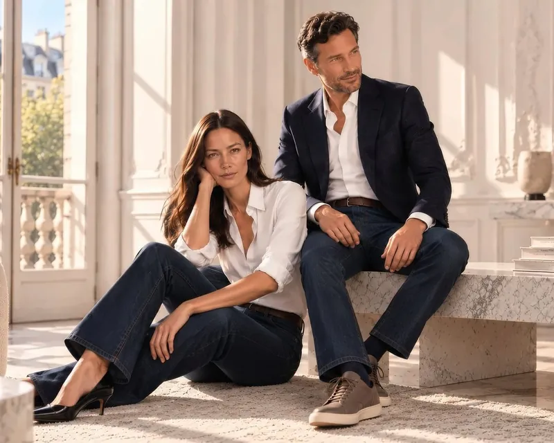 A woman and a man in made-to-measure jeans in the salon